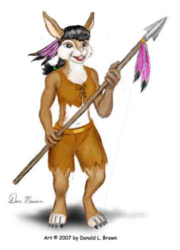 A bunny warrior out protecting her village.