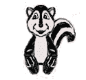 Larger size of skunk wagging his tail.