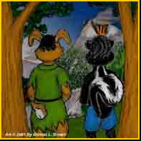 Chip, and Mac watch the distant volcano.