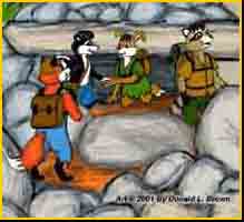 The small group look around after the slide has passed.