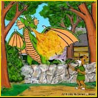 The dragon blows his flame toward Chip.